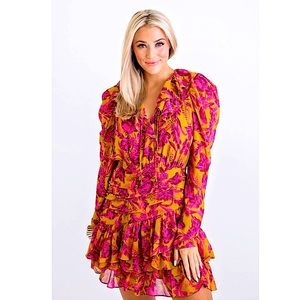 STUNNING Brand New W Tags- Karlie Floral Chiffon Long Sleeve V-Neck Ruffle Dress